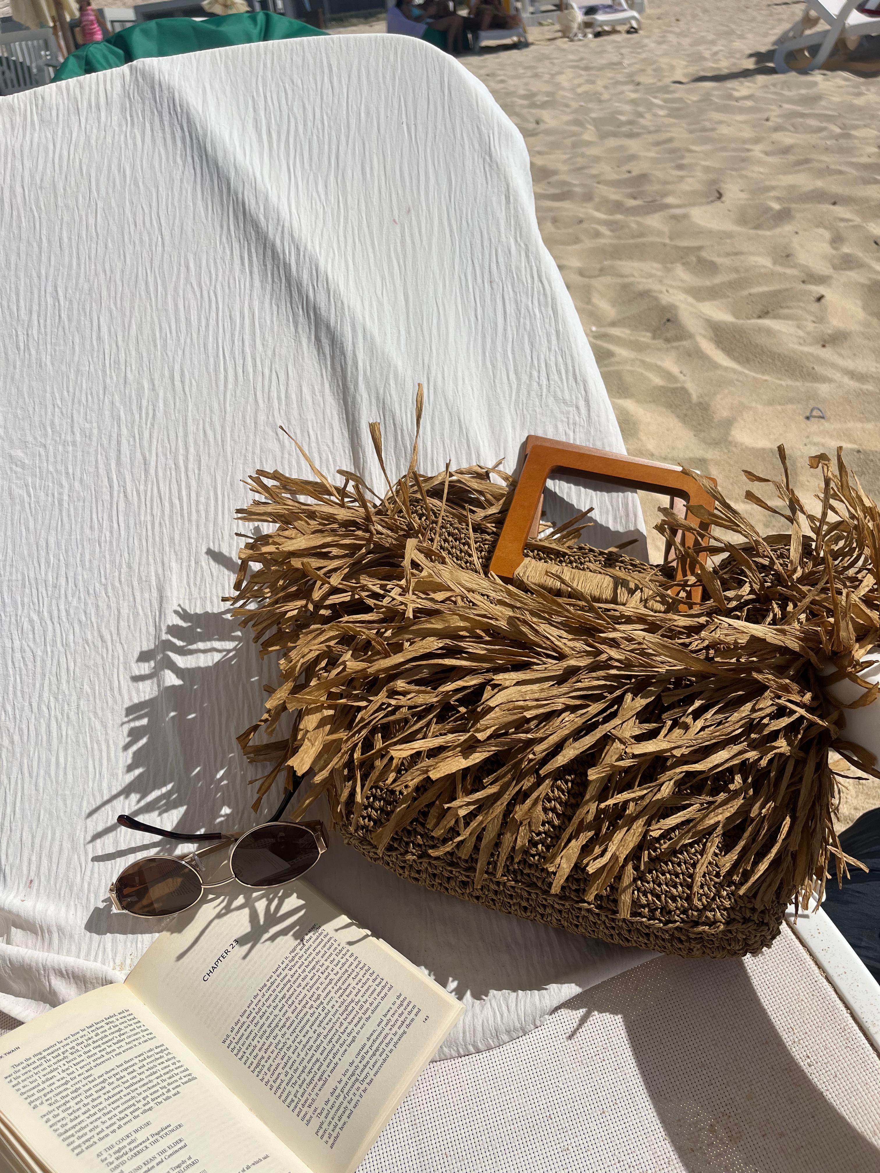 Our raffia wooden bag