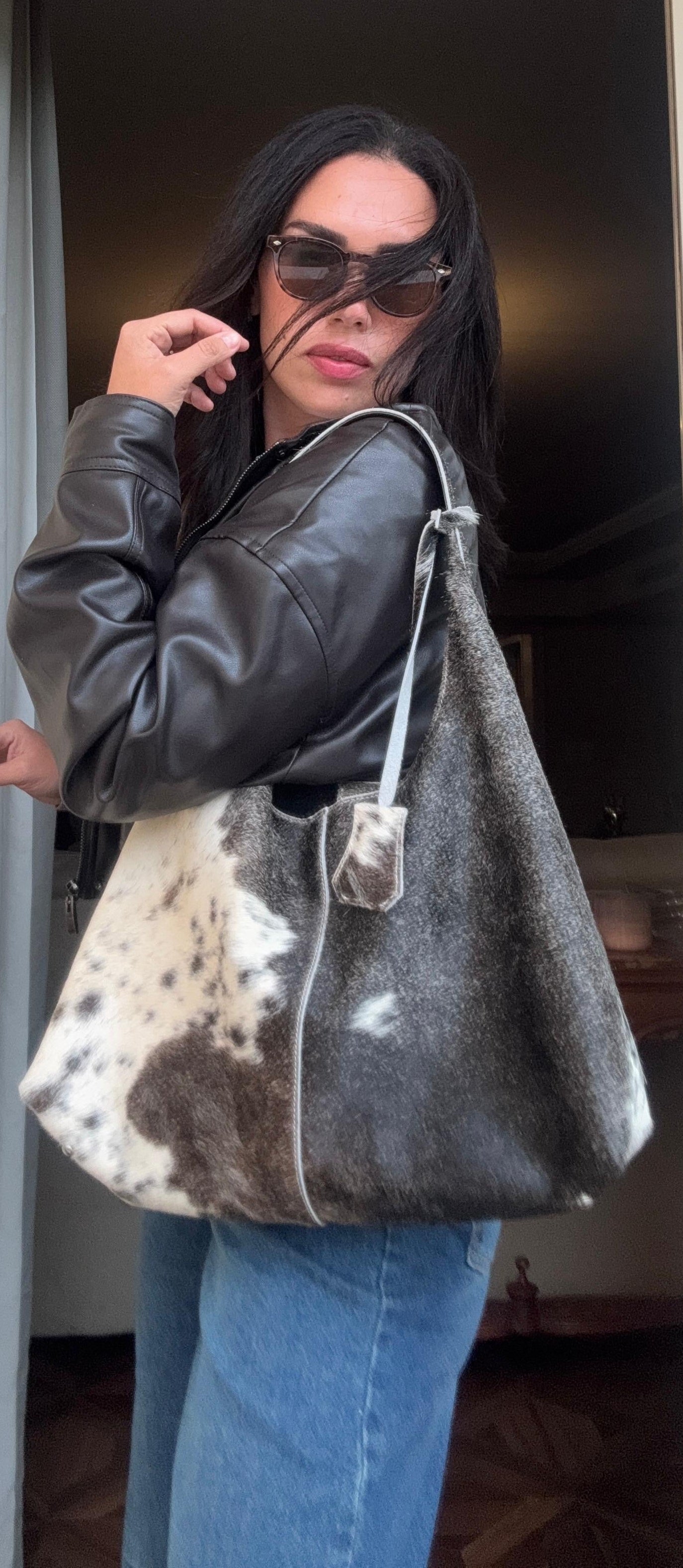 Cow hide tote bags