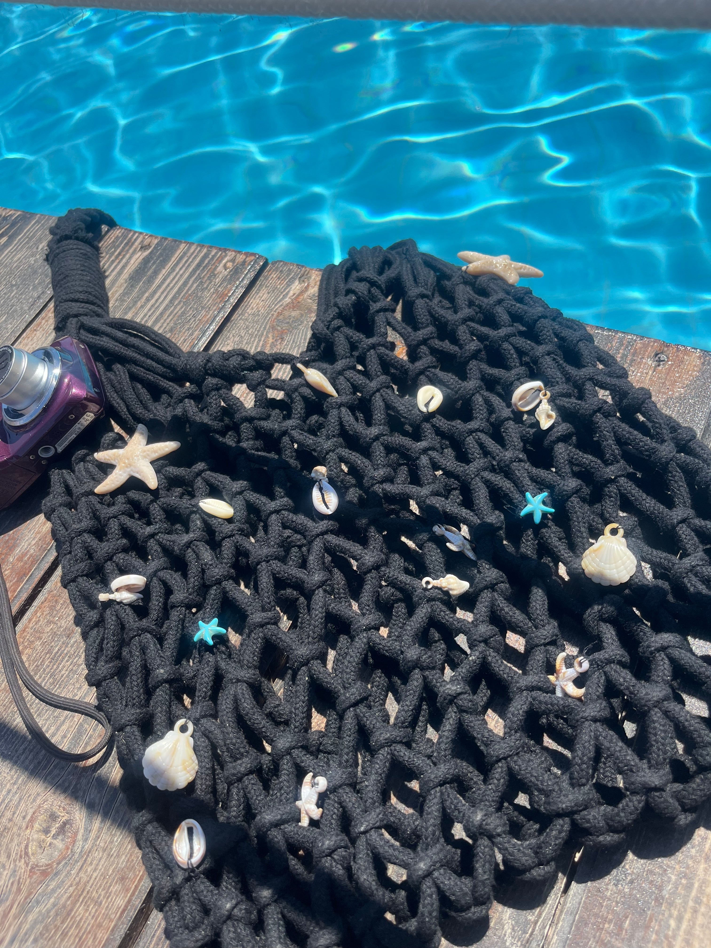 Black crochet shell