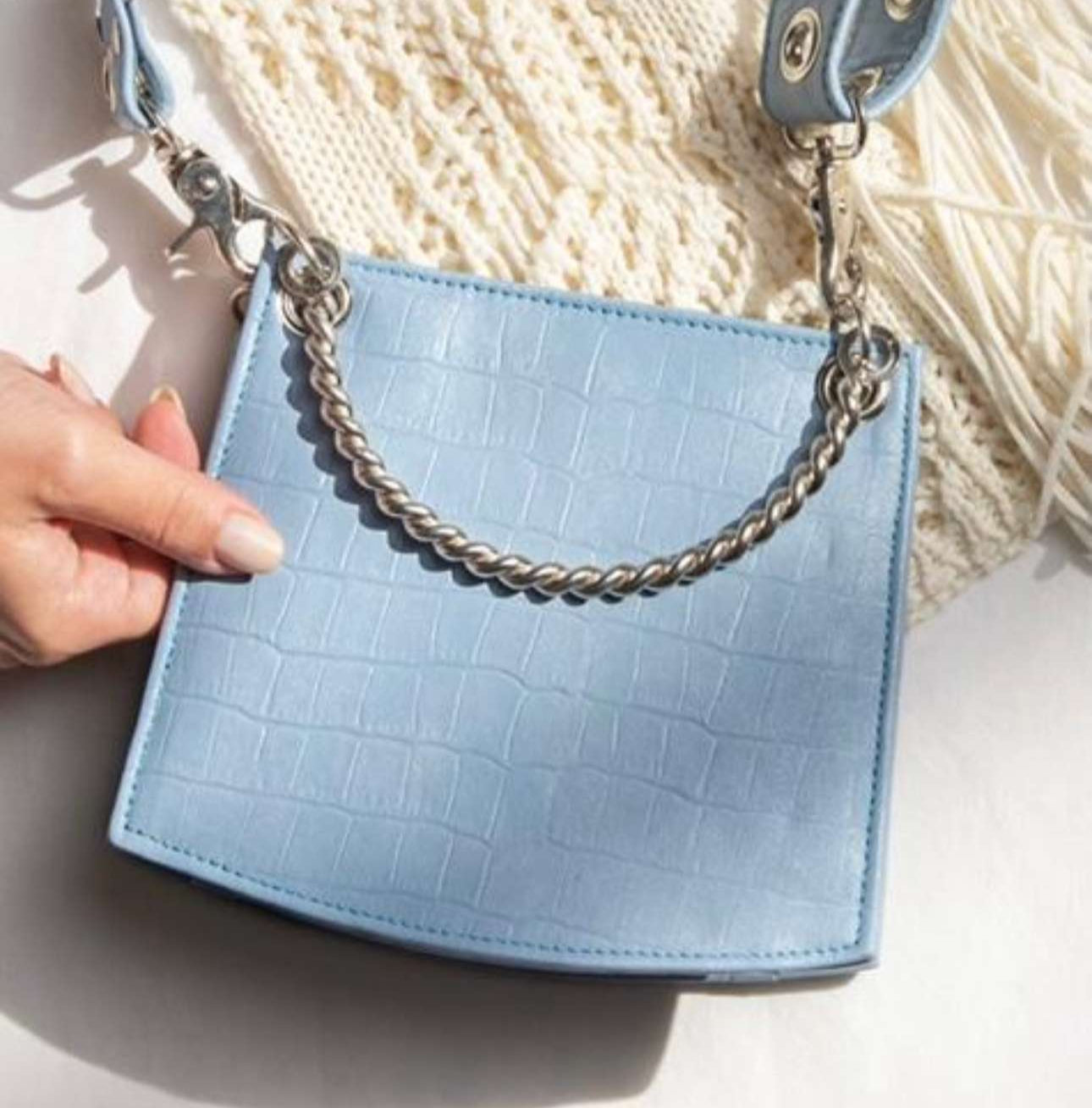 Baby Blue Croc Leather Bag