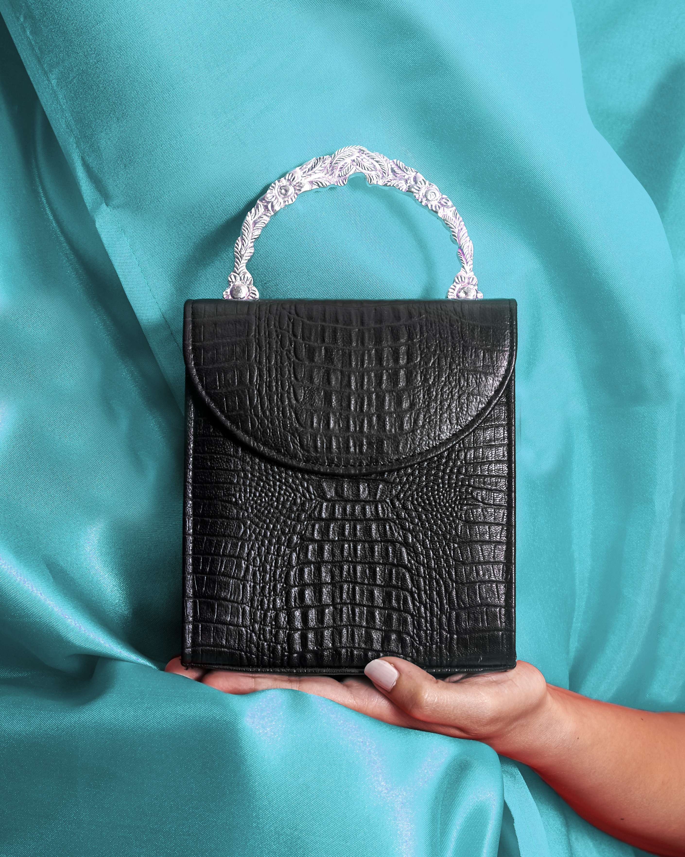Black Croc Leather Bag