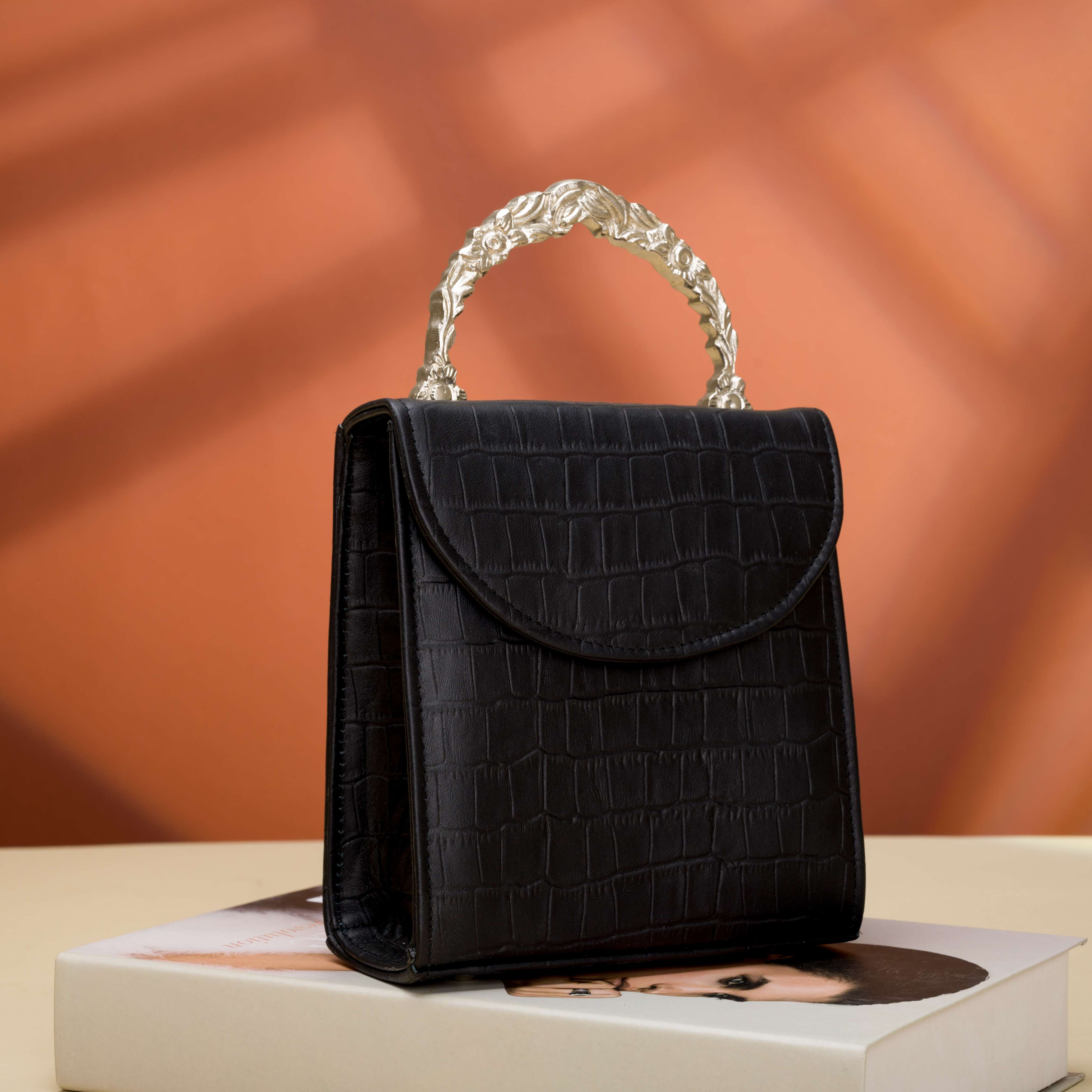 Black Croc Leather Bag