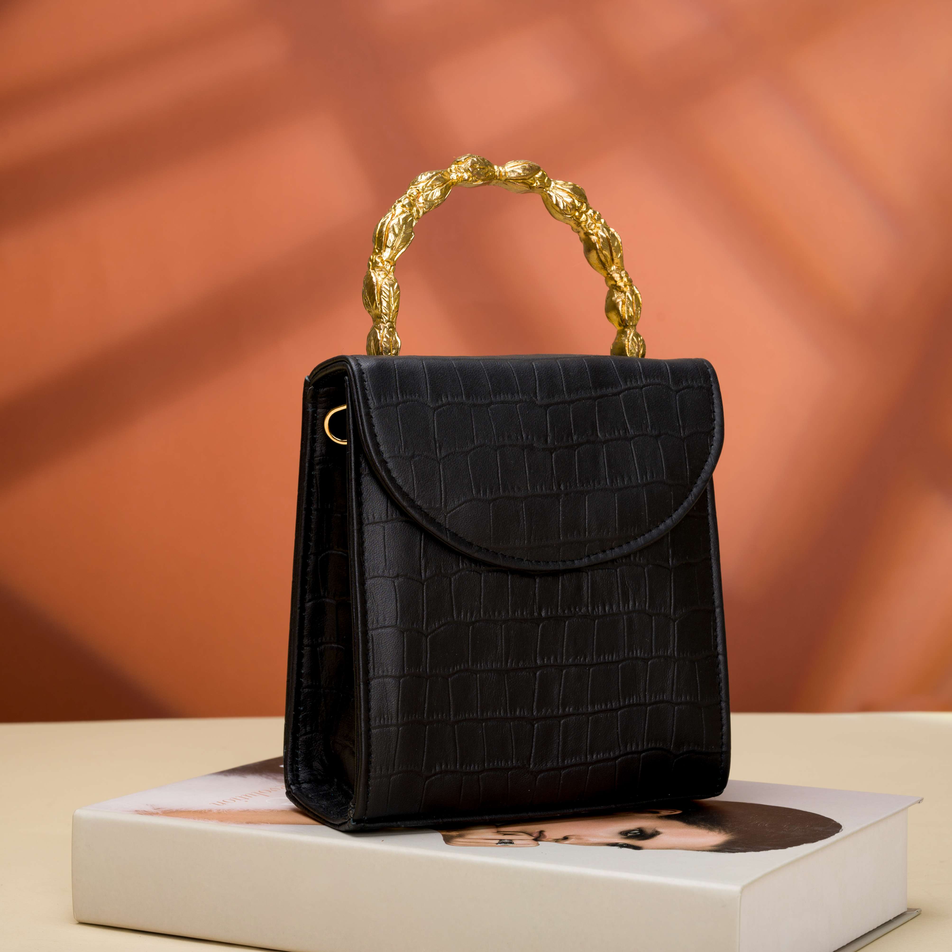 Black Croc Leather Bag