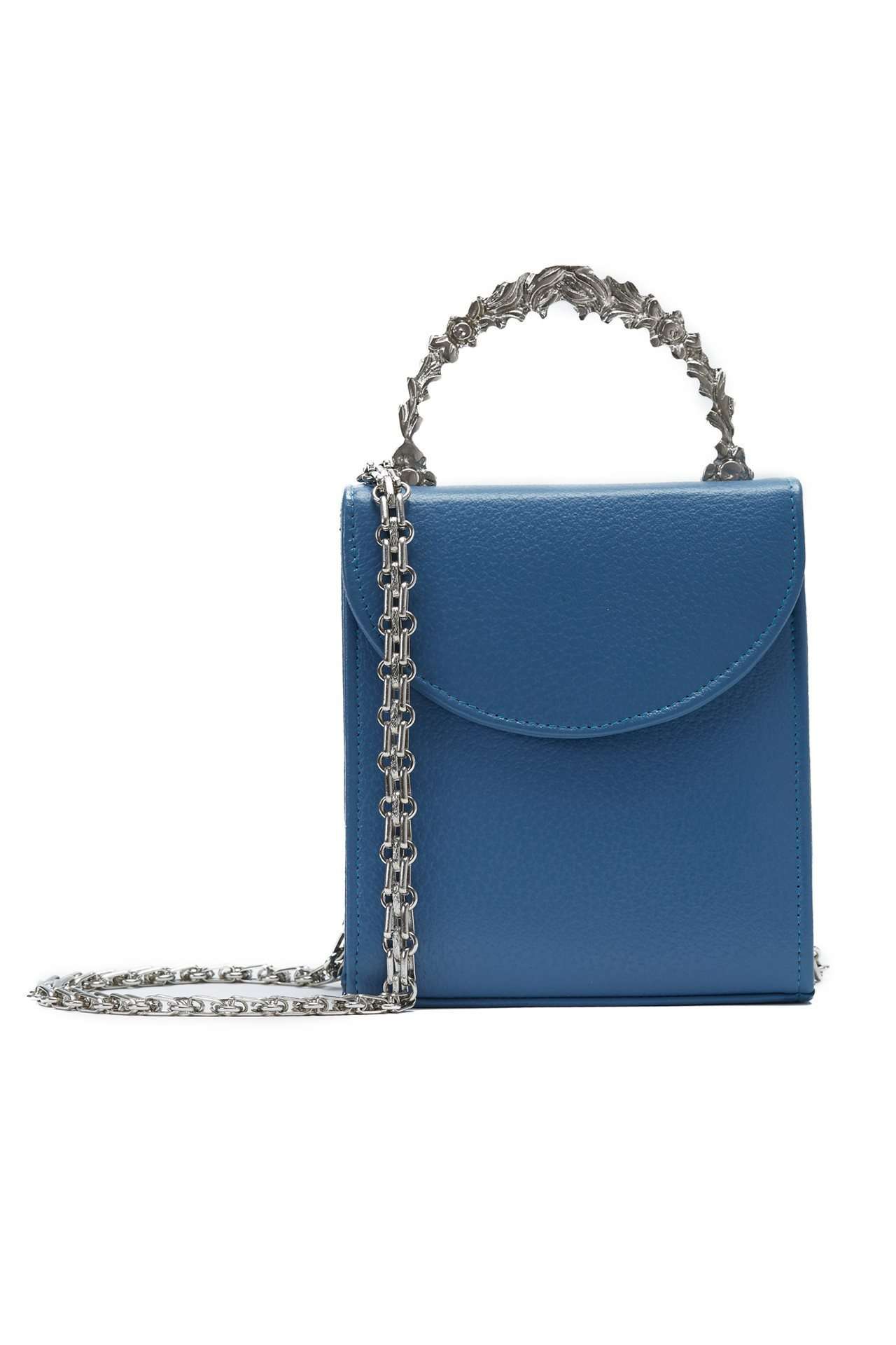 Blue Plain Leather Bag
