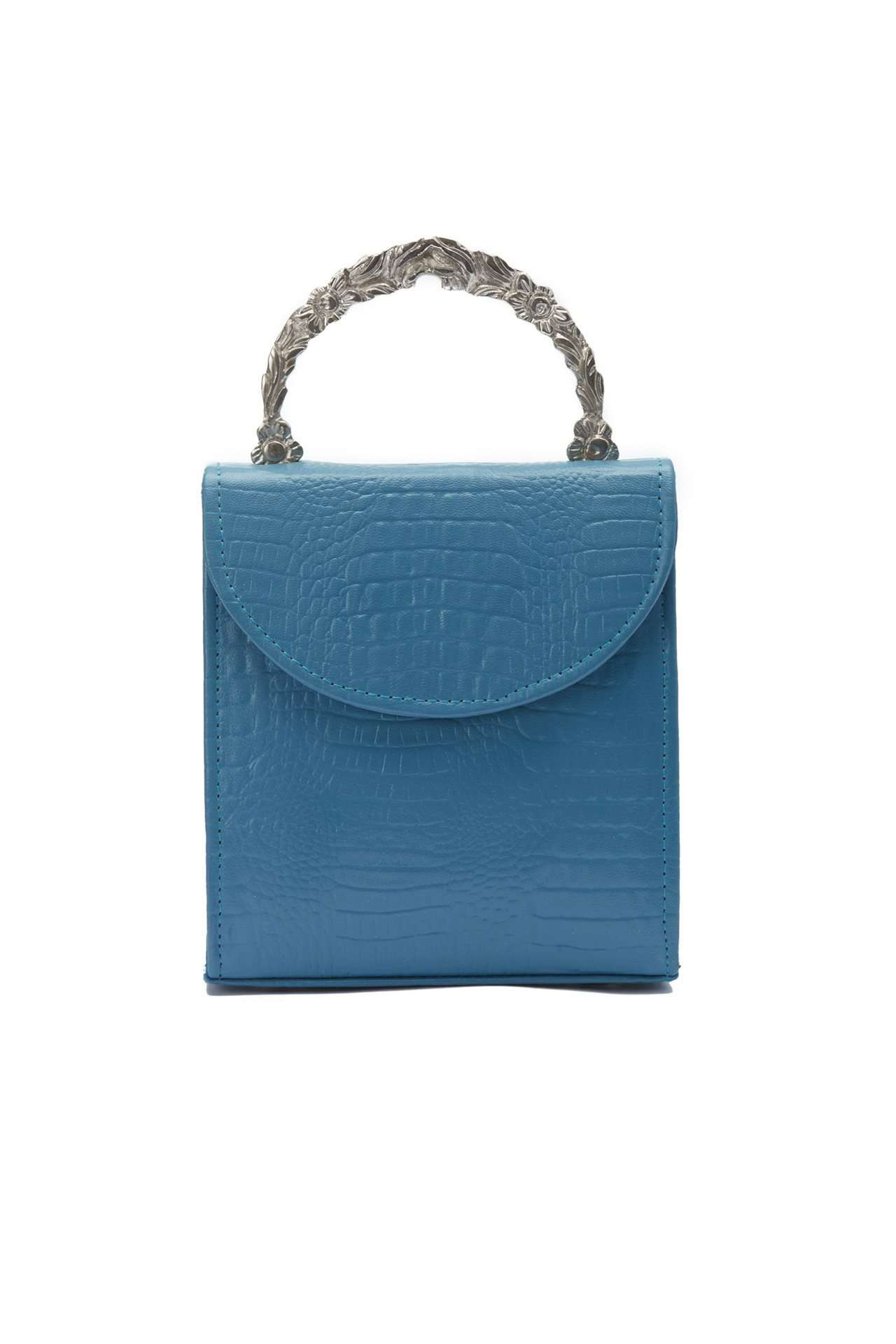 Blue Plain Leather Bag