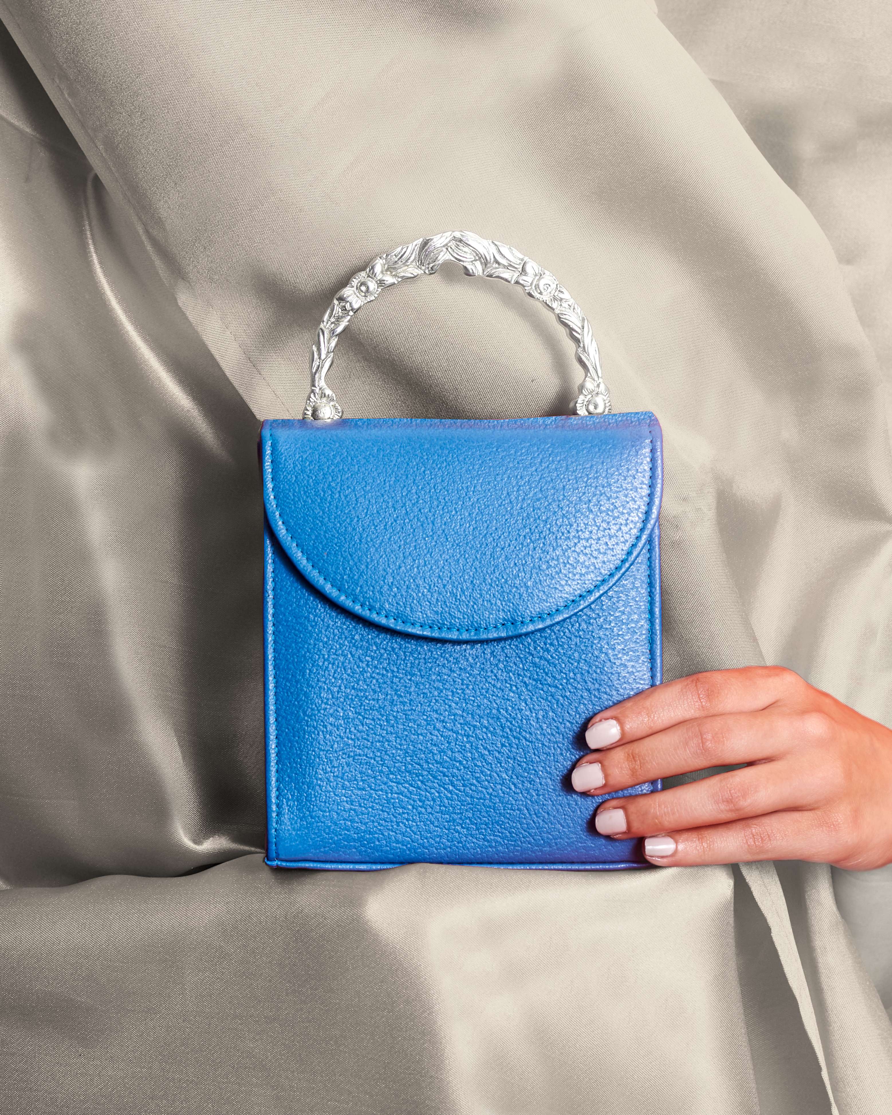 Blue Plain Leather Bag