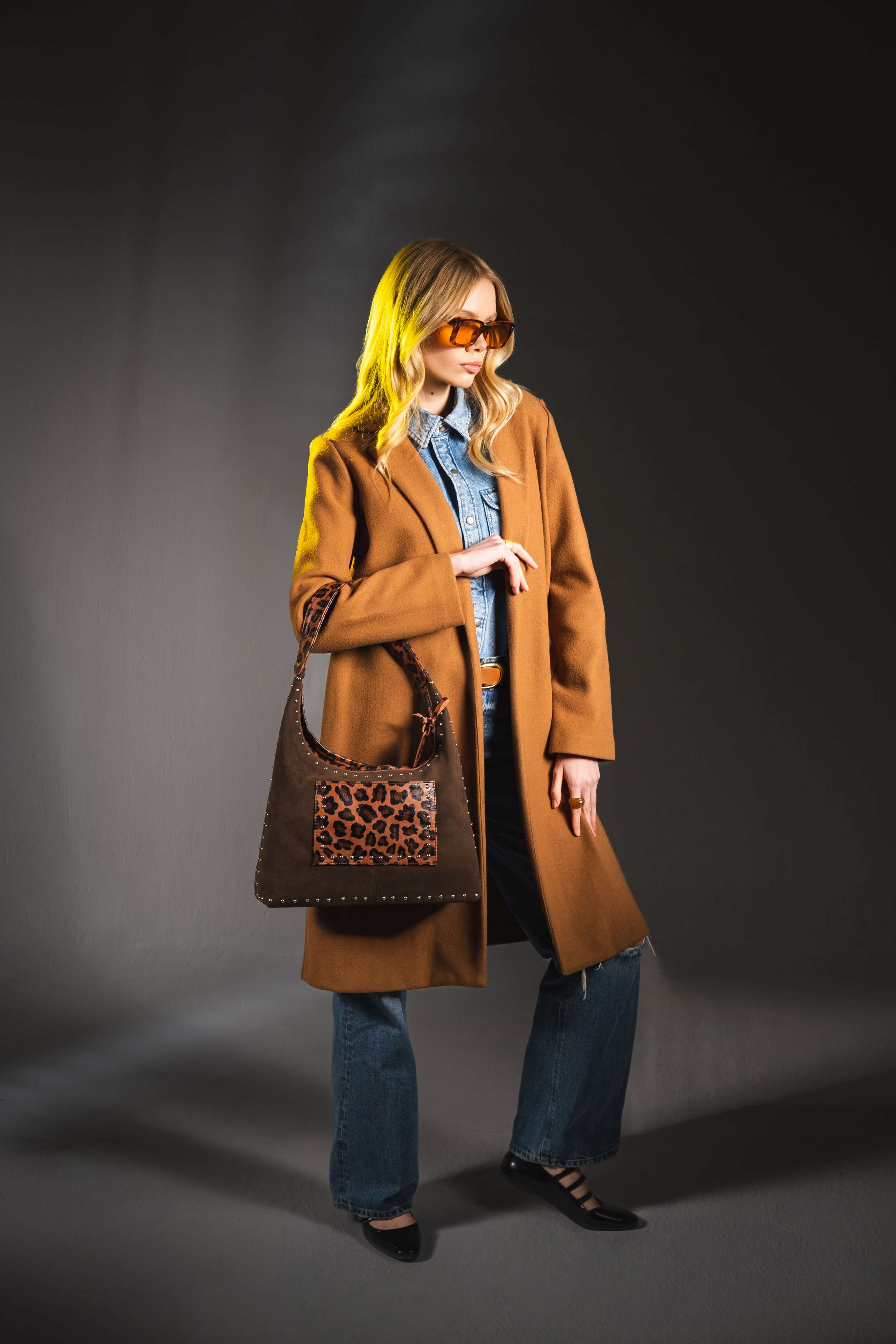 Brown Velvet Mixed With Leather