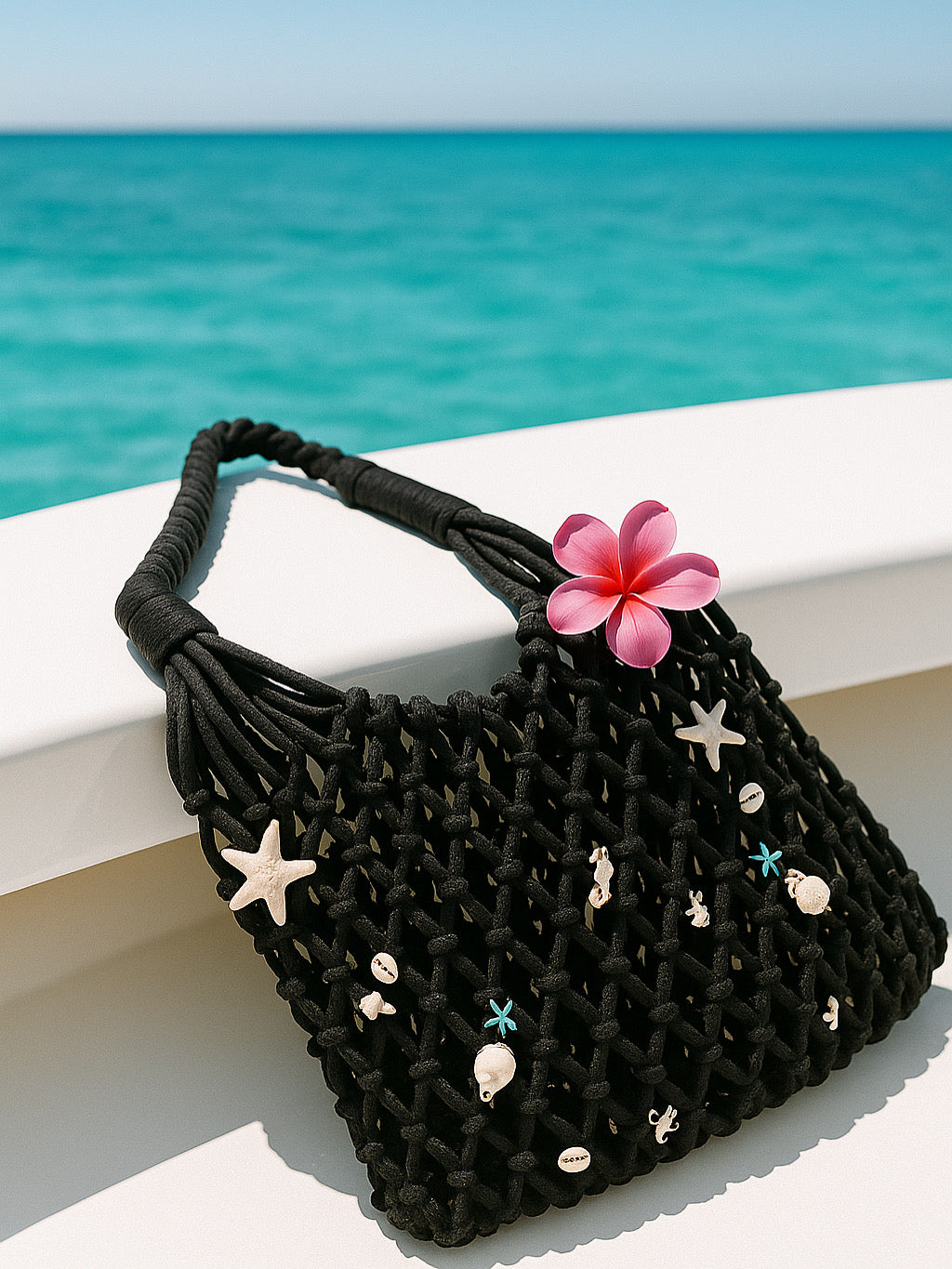 Black crochet shell